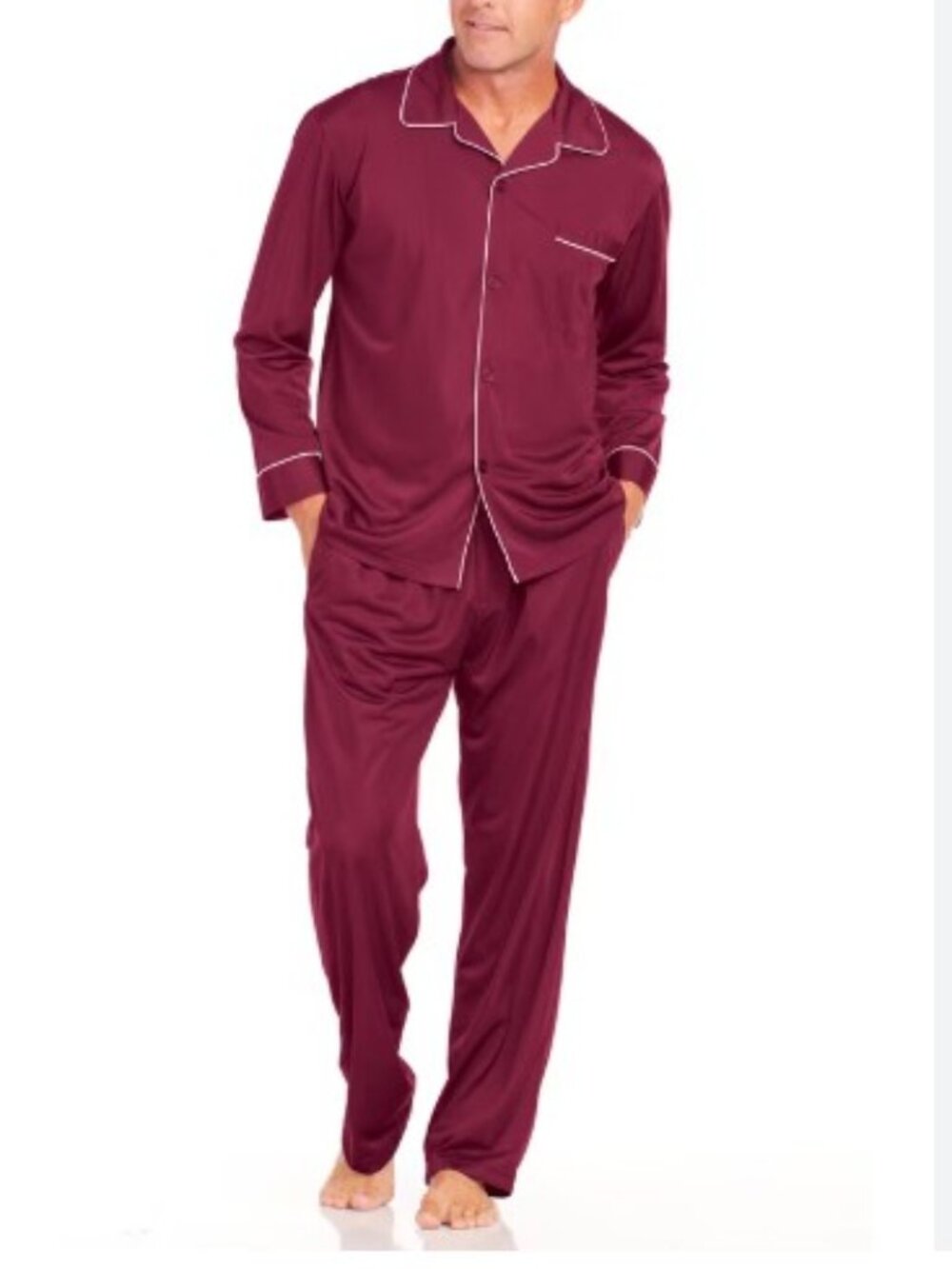 Blair Mens John Blair Tricot Sleep Pant Set Burgundy SIlky sz Small S L/S button